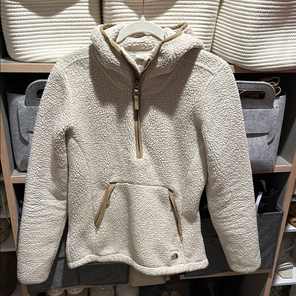 North Face Cream Sherpa Pullover with Half-Zip